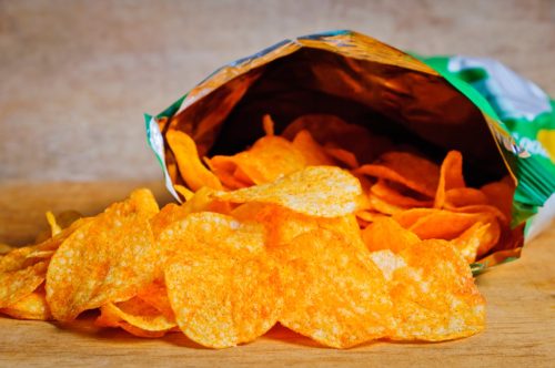open bag of potato chips