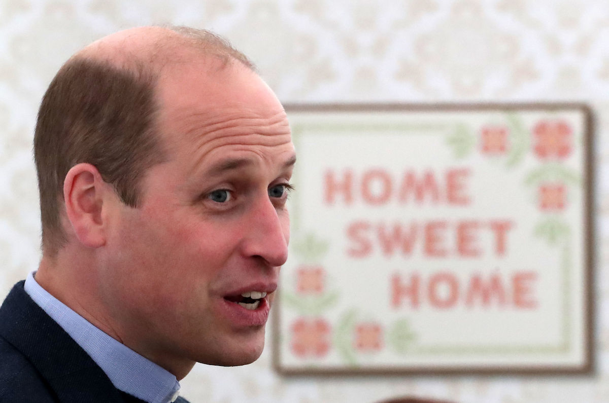 Prince William, Duke of Cambridge reacts during a visit to the Queens Bay Lodge Care Home, that is run by the Church of Scotland through Cross Reach, to meet with staff, residents and families to hear about the impact of COVID-19 on the home on May 23, 2021 in Edinburgh, Scotland.