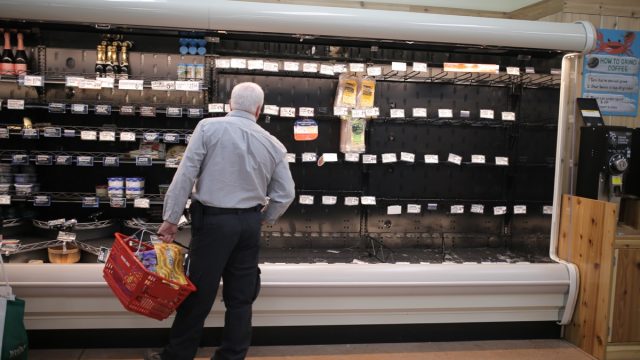Empty shelves in grocery store