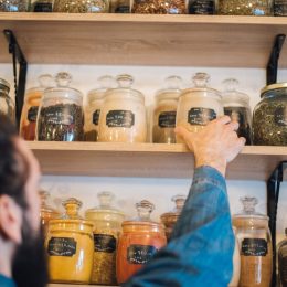 Young man at the healthy food store