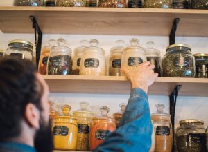 Young man at the healthy food store