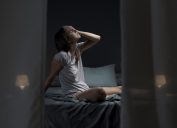 Woman sweating at night