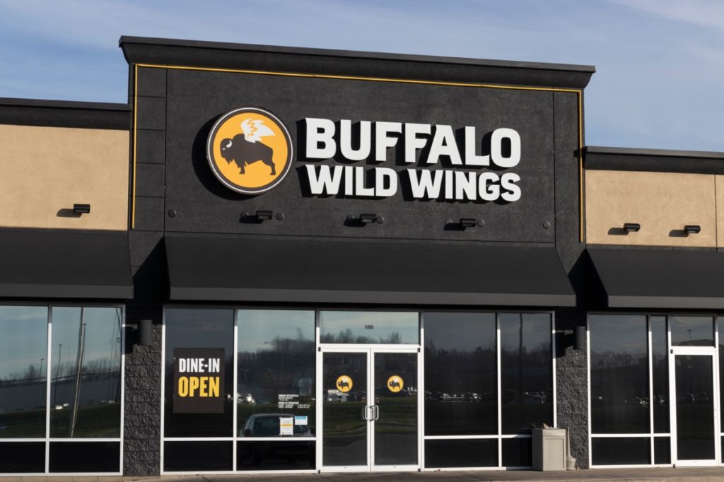The exterior of a Buffalo Wild Wings restaurant