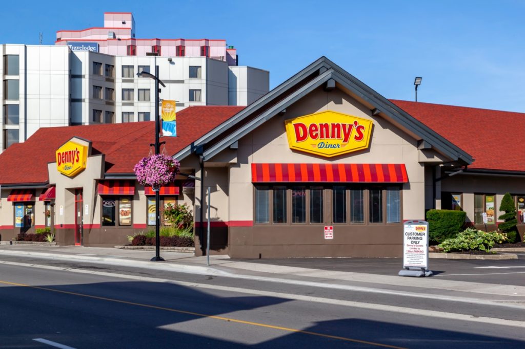 The exterior of a Denny's restaurant