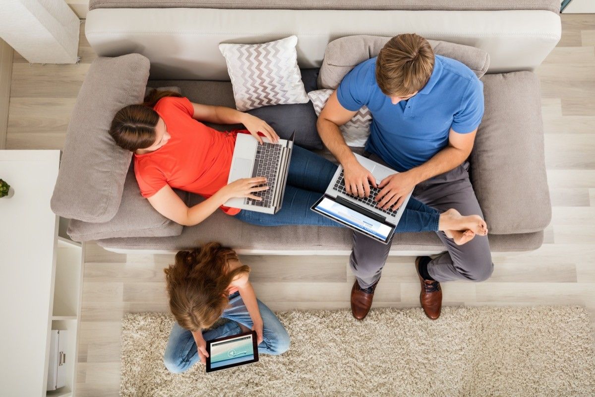 Family using laptops