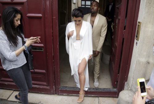 Kim Kardashian and Kanye West in Paris, France ahead of their wedding in May 2014