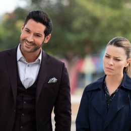 Tom Ellis and Lauren German in Lucifer