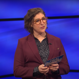 Mayim Bialik hosting "Jeopardy!" in June 2021