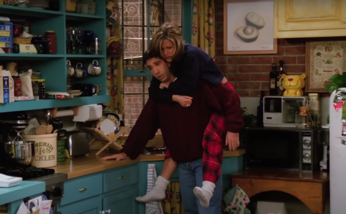 David Schwimmer and Jennifer Aniston as Ross and Rachel on "Friends"