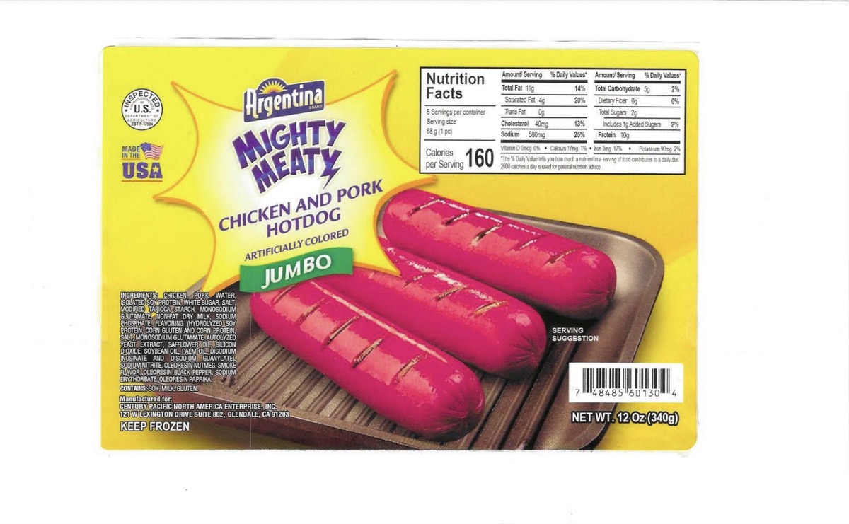 yellow packaging for mighty meat hot dogs