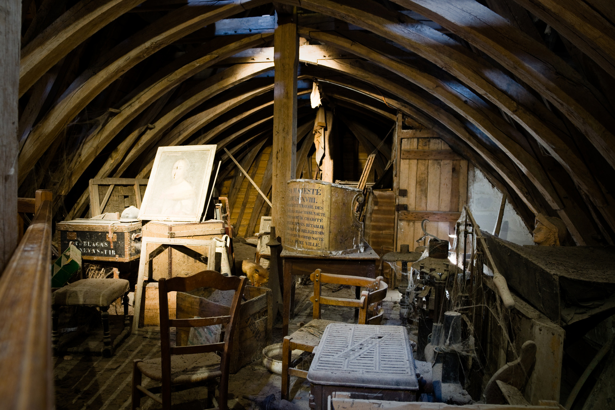 An attic filled with old items