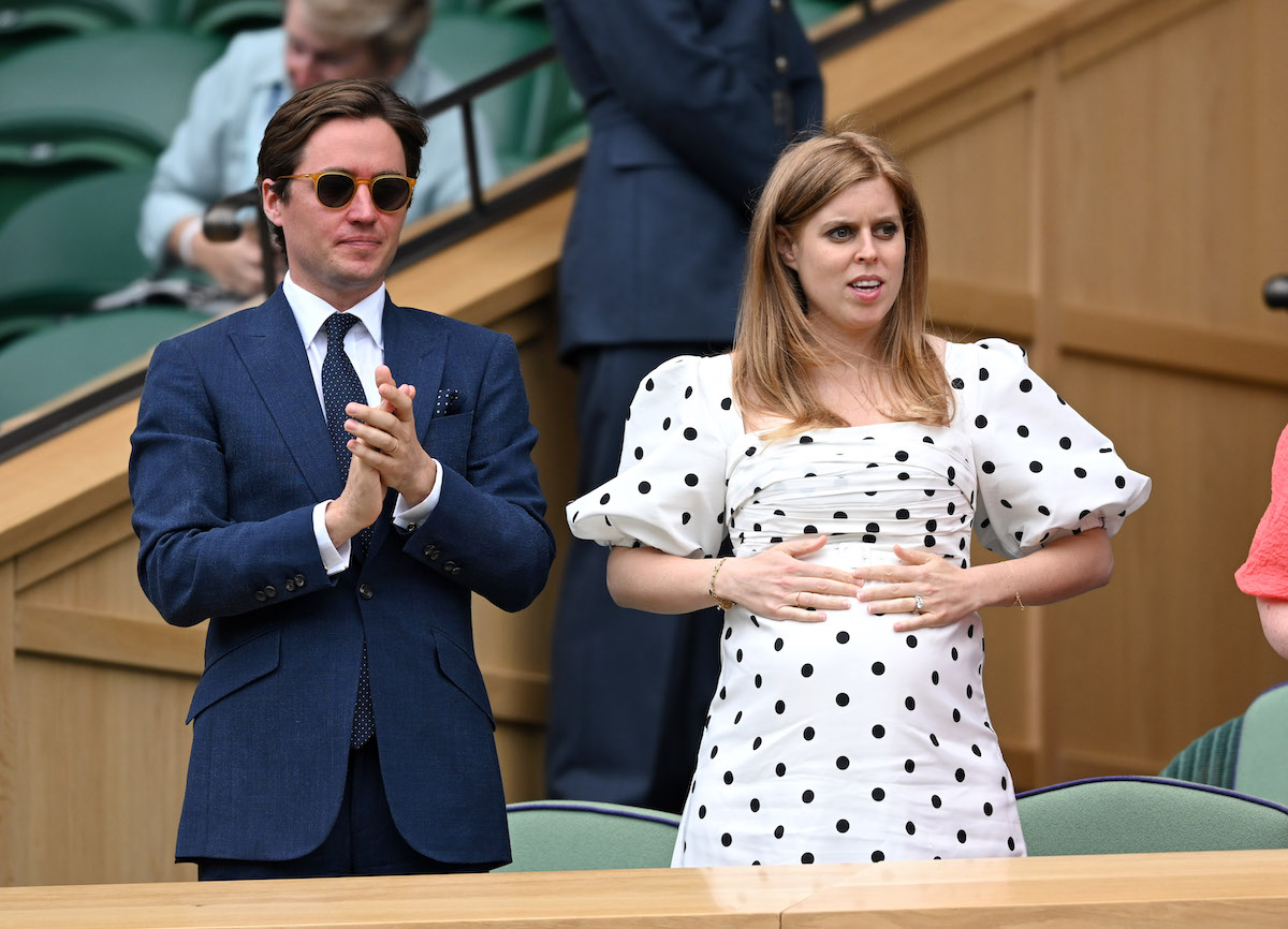 Edo Mapelli Mozzi and Princess Beatrice, Mrs Edoardo Mapelli Mozzi attend day 10 of the Wimbledon Tennis Championships at the All England Lawn Tennis and Croquet Club on July 08, 2021 in London, England.