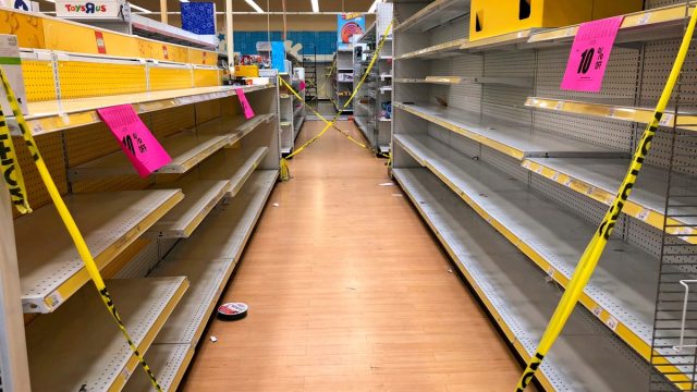Empty shelves due to a toy shortage