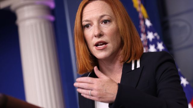White House Press Secretary Jen Psaki speaking to reporters during a press conference