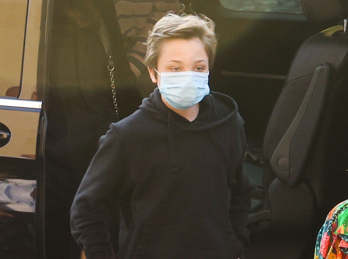 Knox Jolie-Pitt arrives at a restaurant near the Eiffel Tower on July 22, 2021 in Paris, France.