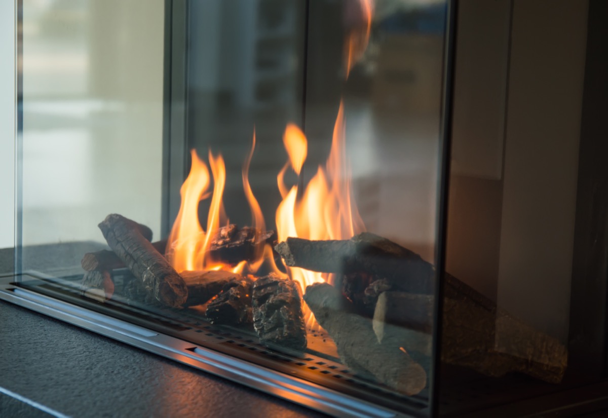 modern gas fireplace burning
