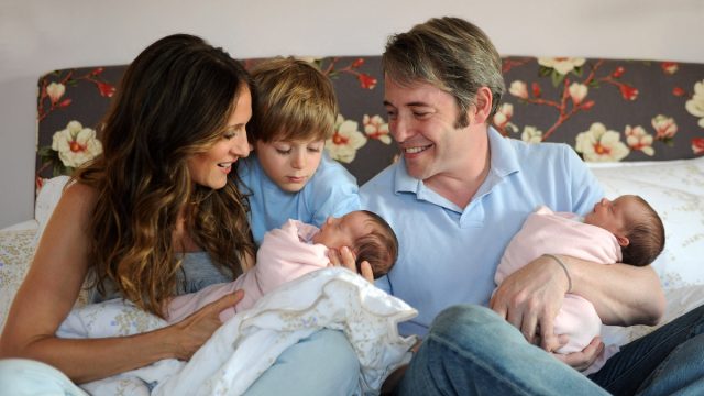 In this complementary handout image provided by Robin Layton, (L-R) Sarah Jessica Parker holding daughter Marion Loretta Elwell Broderick, couple's son James Wilkie Broderick, Matthew Broderick holding Tabitha Hodge Broderick pose for a photo on June 22, 2009 in New York City.