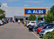 London,UK/June 16,2020ï¼šCustomers walking on the parking area of Aldi supermarket. Aldi is the common brand of two German based global family-owned discount supermarket chains.