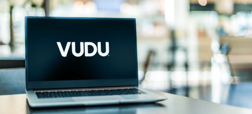 Laptop with a VUDU logo on it