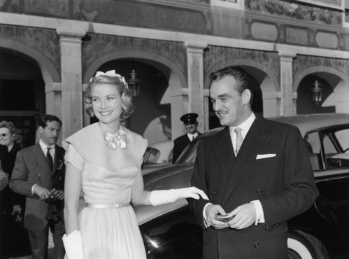 Grace Kelly and Prince Rainier on the day of their civil wedding April 18, 1956