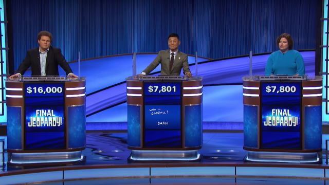 Contestants on "Jeopardy!" on October 25, 2021