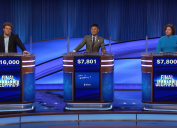 Contestants on "Jeopardy!" on October 25, 2021