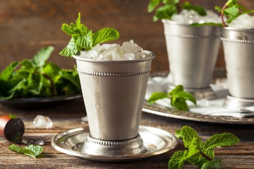 mint Julep cocktail on a glass tray