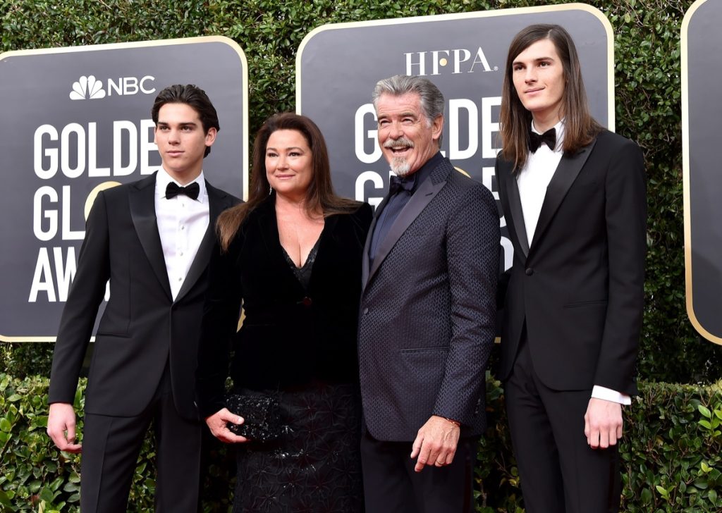 Pierce Brosnan with wife and two sons at Golden Globes