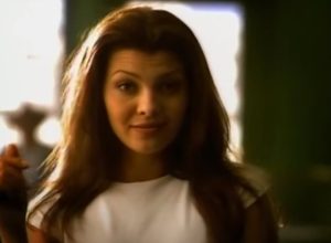 Ali Landry in white t-shirt for Doritos Super Bowl commercial