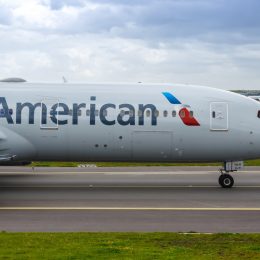 Amsterdam, Netherlands - May 21, 2021: American Airlines Boeing 787-9 Dreamliner airplane at Amsterdam Schiphol airport (AMS) in the Netherlands.