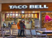 HDR image, Taco Bell restaurant menu ordering counter, shopping mall food court - Saugus, Massachusetts USA - January 5, 2018