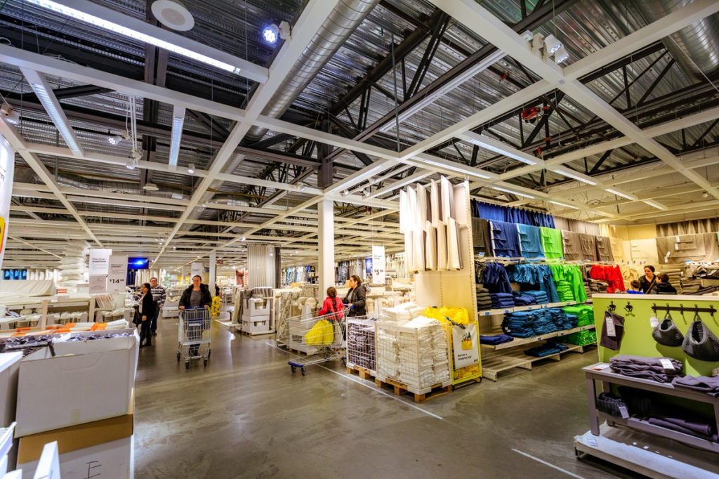 Portland, Oregon, United States - Dec 20, 2017 : Interior of large IKEA store with a wide range of products in Malmo, Sweden. Ikea was founded in Sweden in 1943, Ikea is the world's largest furniture retailer.