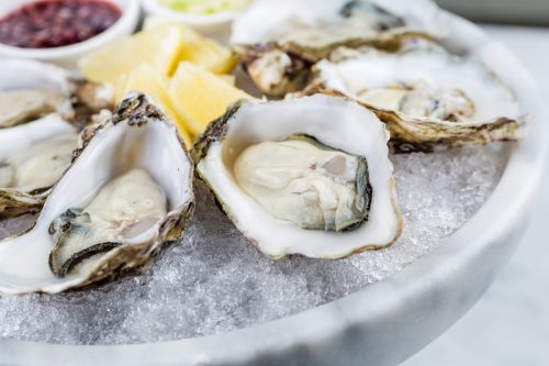 raw oysters on a bed of ice