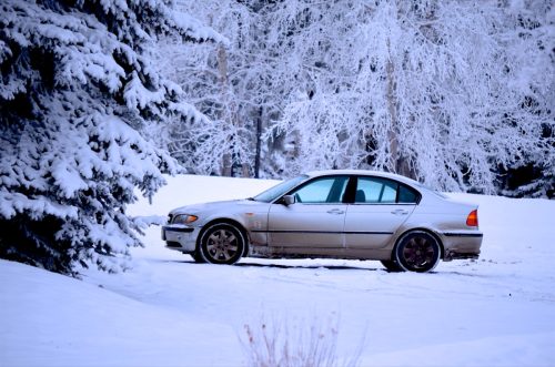 Sedan car in the snow