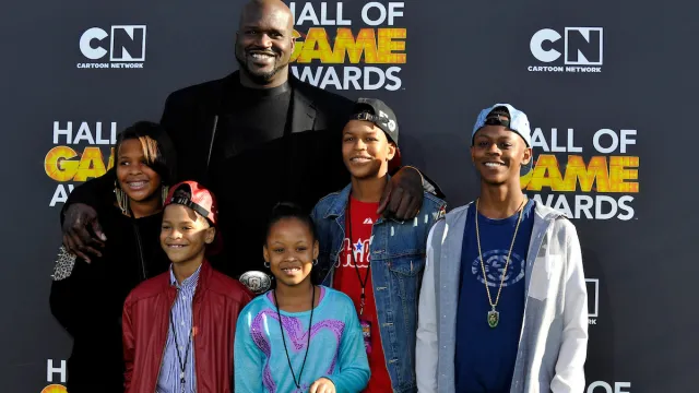 Taahirah O'Neal, host Shaquille O'Neal, Shareef O'Neal, Me'arah O'Nea, Shaqir O'Neall and Myles O'Neal attends the Third Annual Hall of Game Awards hosted by Cartoon Network at Barker Hangar on February 9, 2013 in Santa Monica, California.