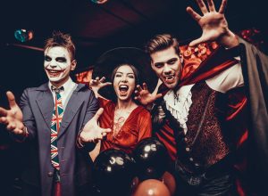 Young people dressed up for Halloween