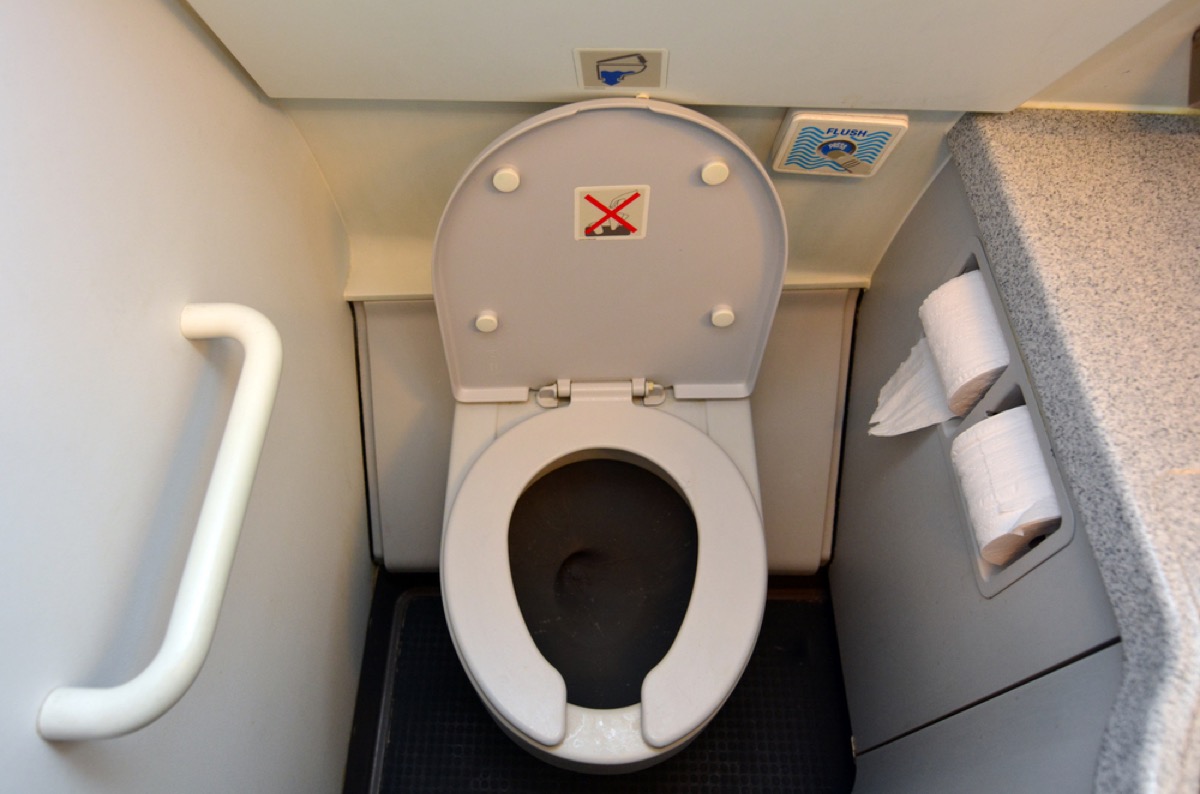 toilet in an airplane bathroom