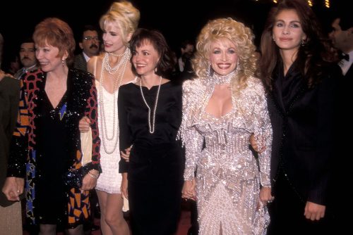 Shirley MacLaine, Daryl Hannah, Sally Field, Dolly Parton, and Julia Roberts at the 1989 premiere of "Steel Magnolias"