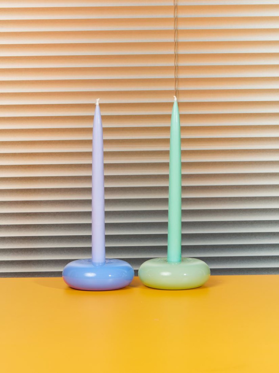 Tinted glass candle holders in green and blue
