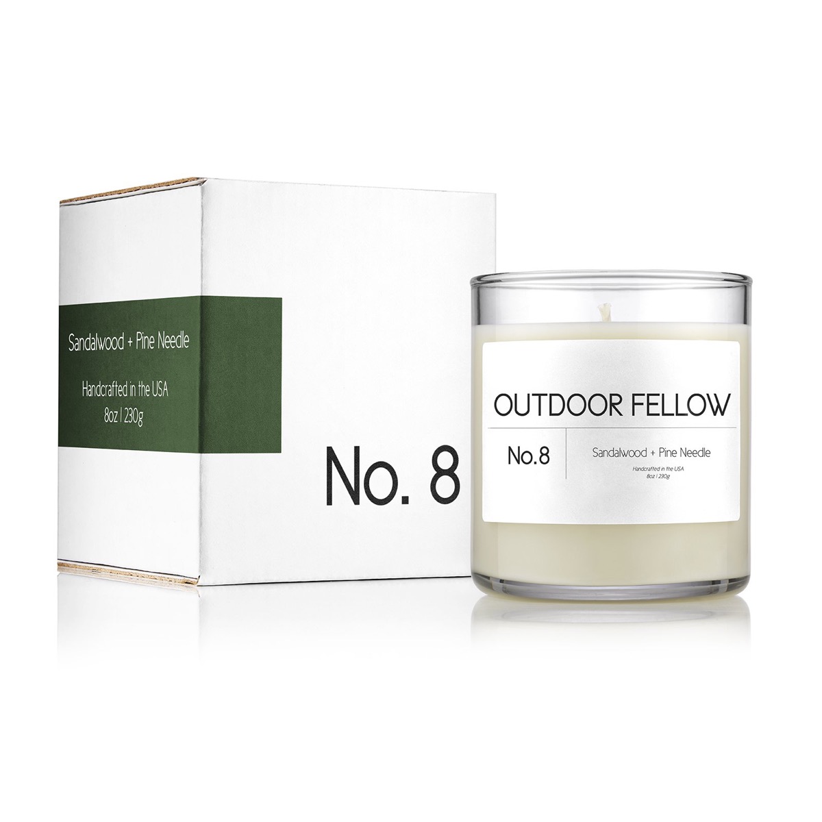 A sandalwood and pine needle scented candle