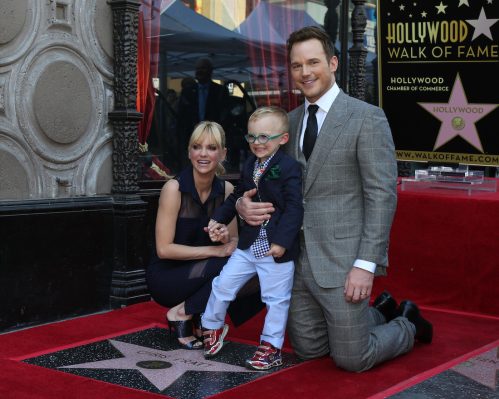 Anna Faris, Chris Pratt, and their son Jack at Pratt's Hollywood Walk of Fame ceremony in 2017