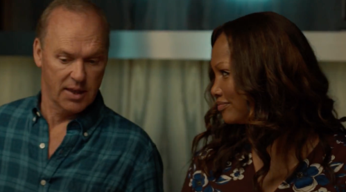 Michael Keaton and Garcelle Beauvais in "Spider-Man: Homecoming"