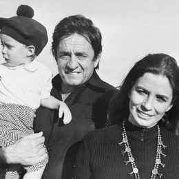 Johnny Cash, June Carter Cash, and their son John at the filming of "Following in the Footsteps of Jesus" in 1971