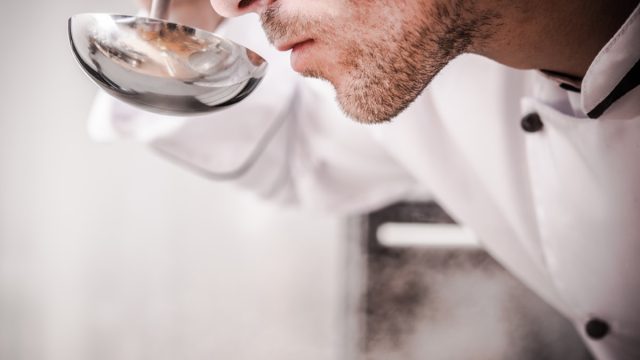 Chef smelling food