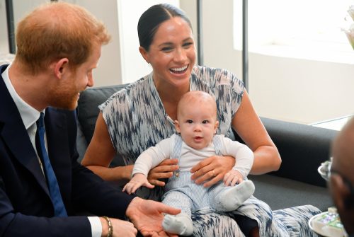 Prince Harry, Meghan Markle, and Archie at a meeting with Archbishop Desmond Tutu in September 2019