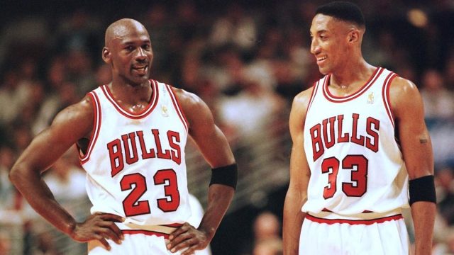 Michael Jordan and Scottie Pippen during the 1997 Eastern Conference Finals