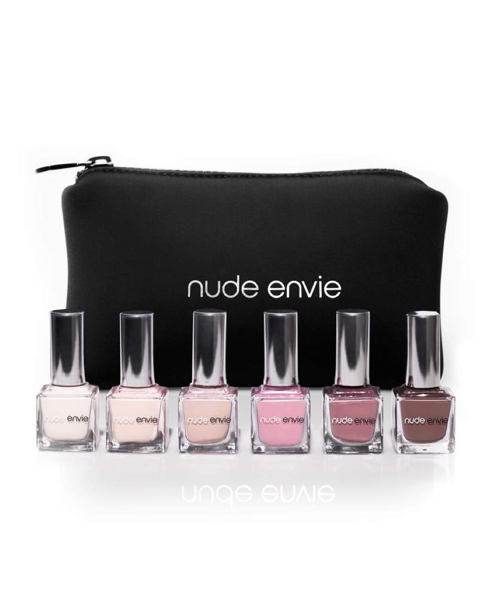 Nude nail polish set with black bag