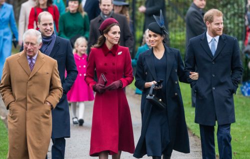 Prince Charles, Prince William, Kate Middleton, Meghan Markle, and Prince Harry attending Christmas Day Church service in Sandringham in 2018