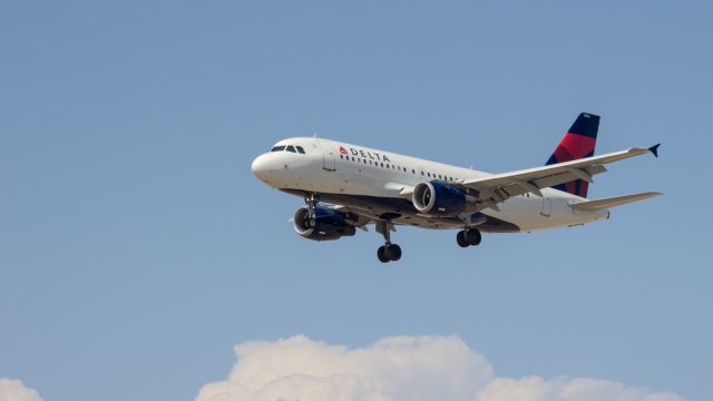 Delta Air Lines Airbus A319 (registration N354NB) shown shortly before landing at the Los Angeles International Airport (LAX).
