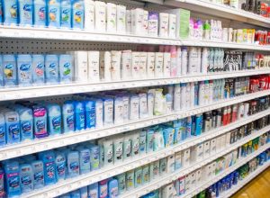 deodorant aisle in pharmacy or supermarket